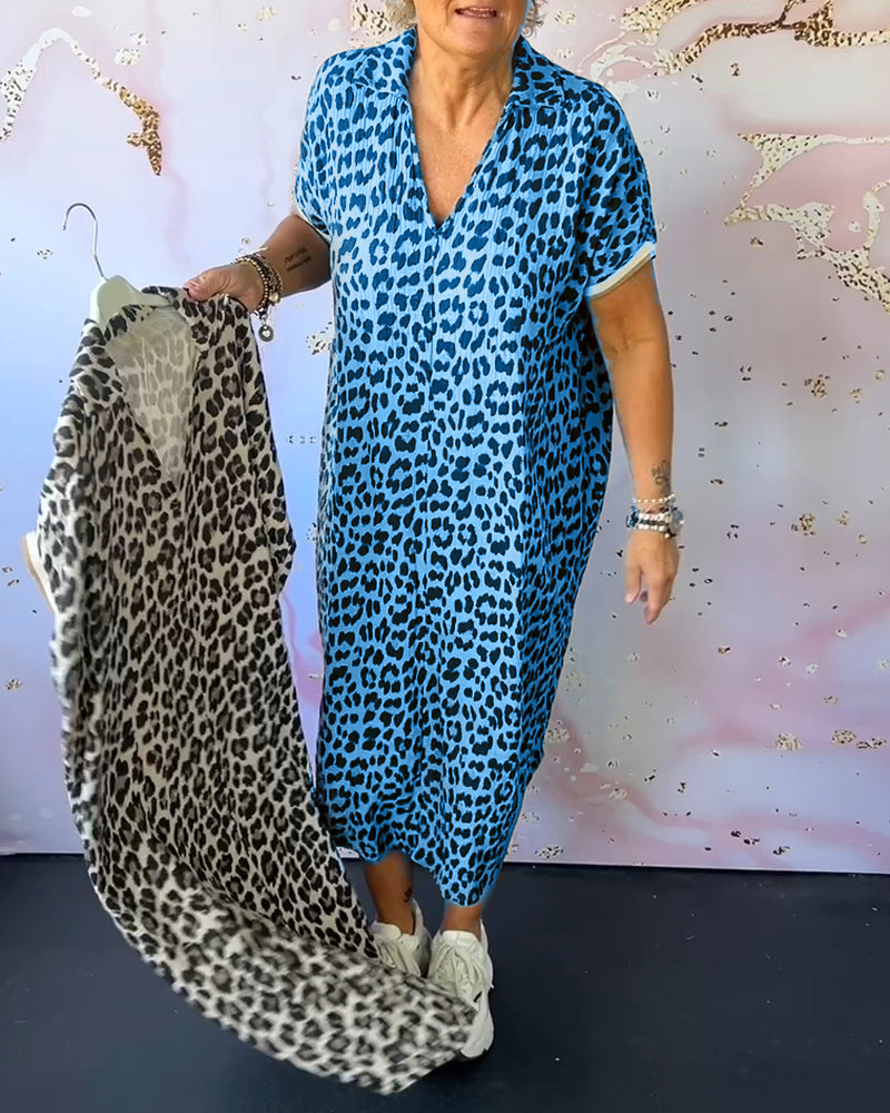 Lia™ Vestido de manga curta com decote em V e estampado de leopardo