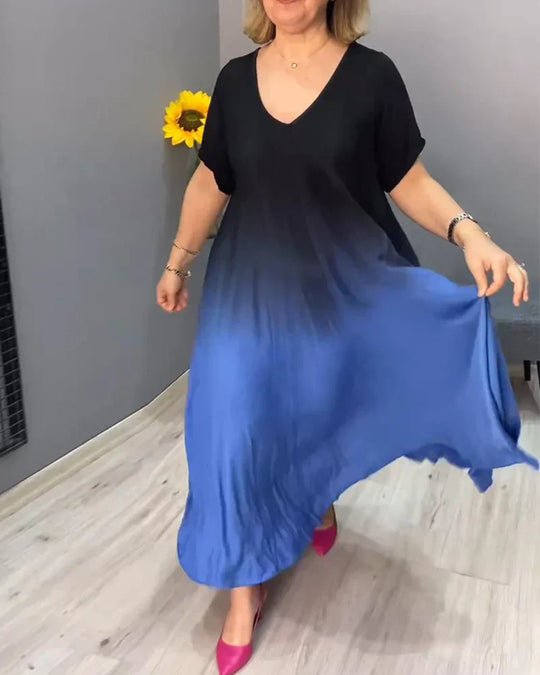 Vestido casual plissado com degradê