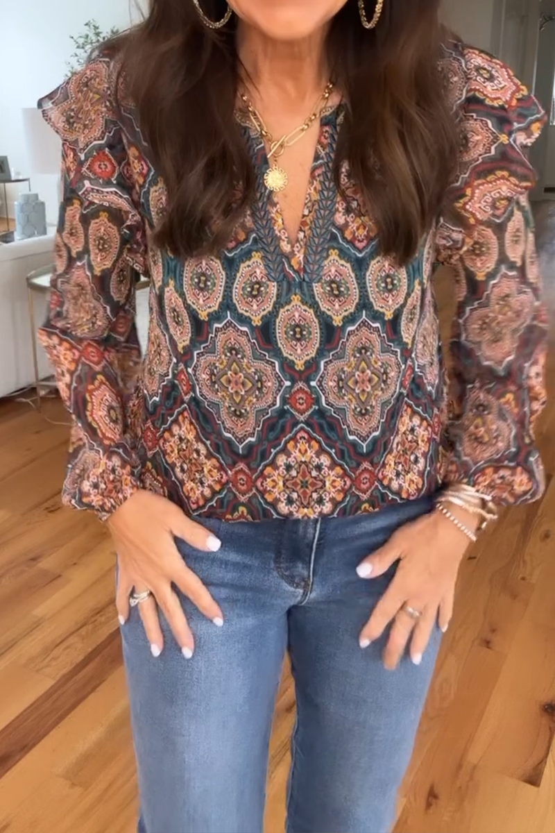 Mira Boho™ Camisa casual feminina com estampa étnica