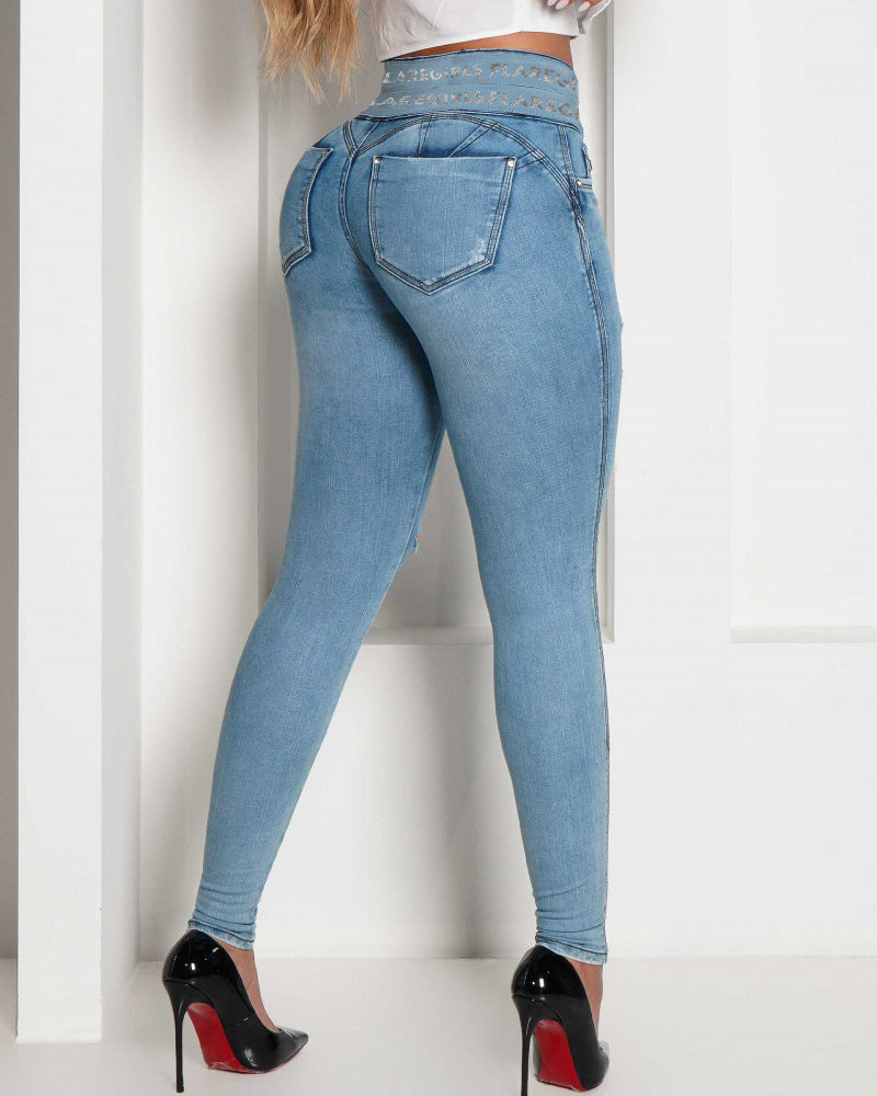 Nina™ Jeans de cintura alta, levantadores de nádegas, emagrecedores, justos e rasgados