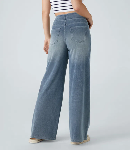 Ella™ Jeans stretch de cintura alta e perna larga