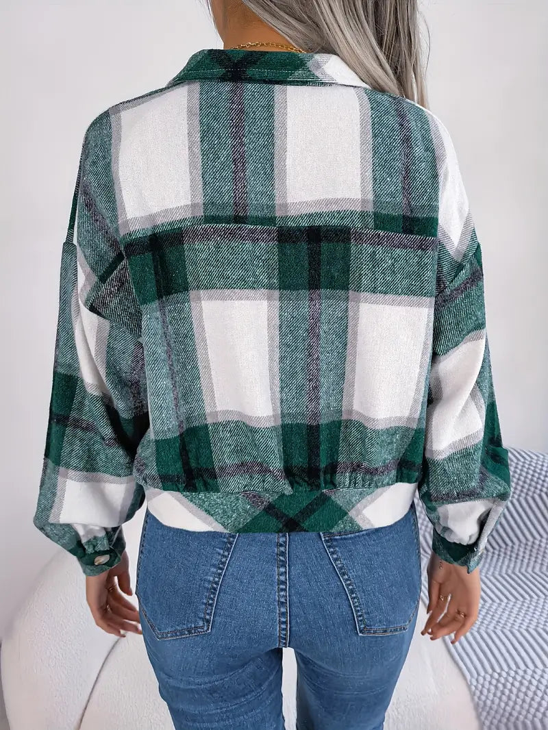 Jasmine™ Jaqueta Flanelada Xadrez Cropped