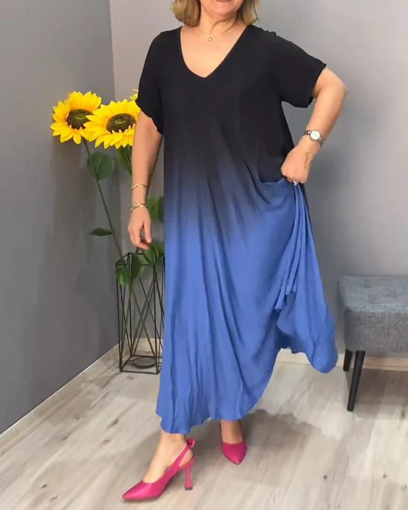 Vestido casual plissado com degradê