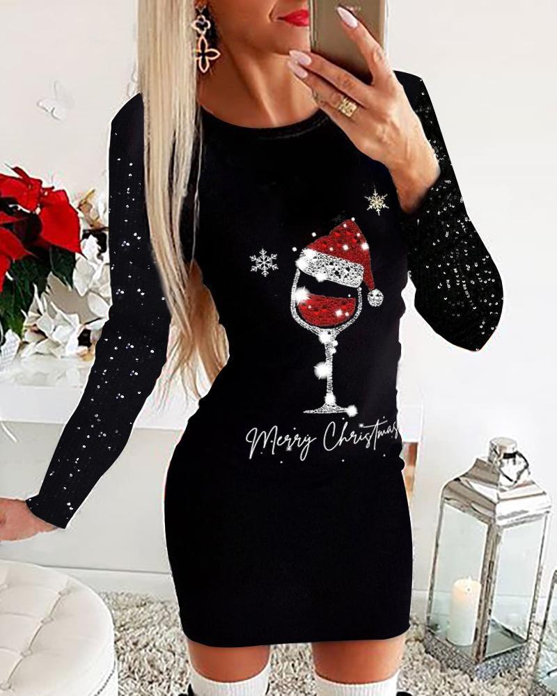 Noelia™ Vestido de Natal estampado de manga comprida outono e inverno