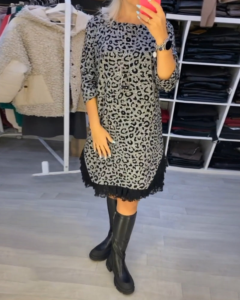 Feline™ Vestido adelgaçante de manga comprida em leopardo