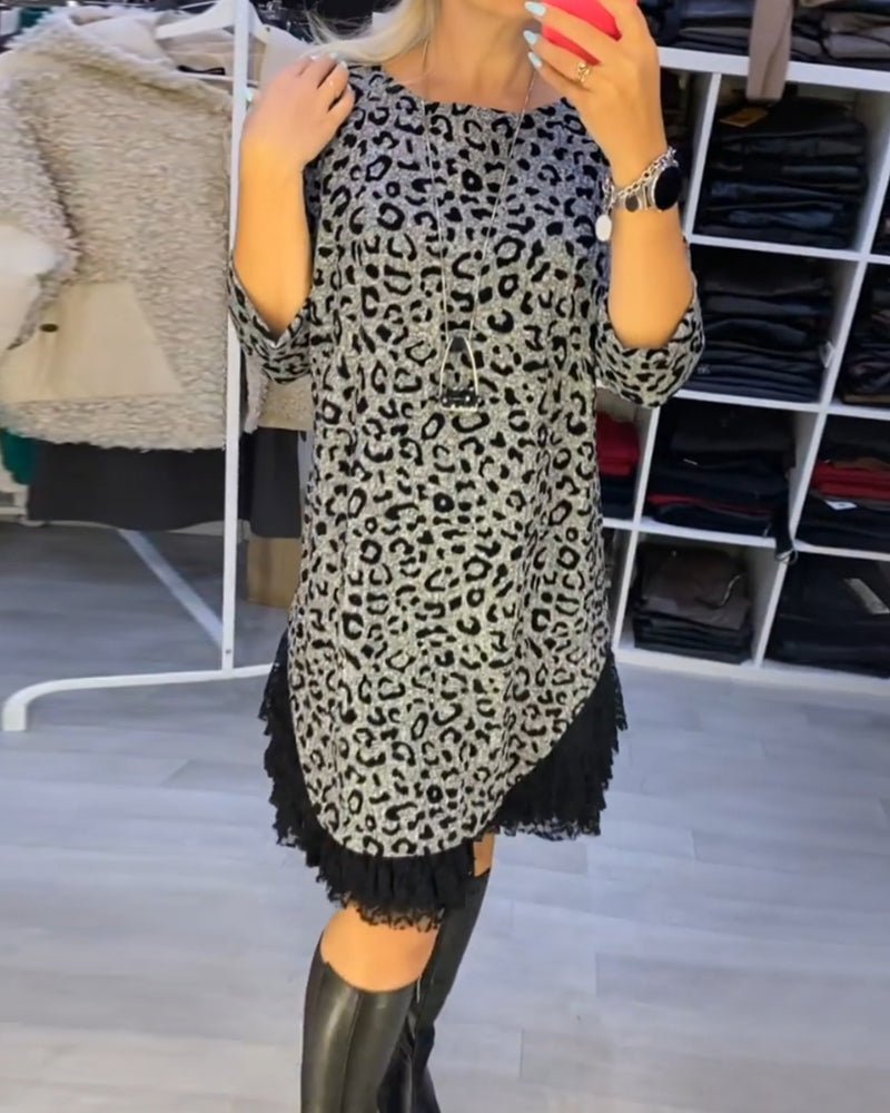 Feline™ Vestido adelgaçante de manga comprida em leopardo