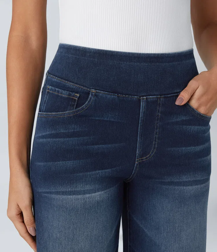 Ella™ Jeans stretch de cintura alta e perna larga