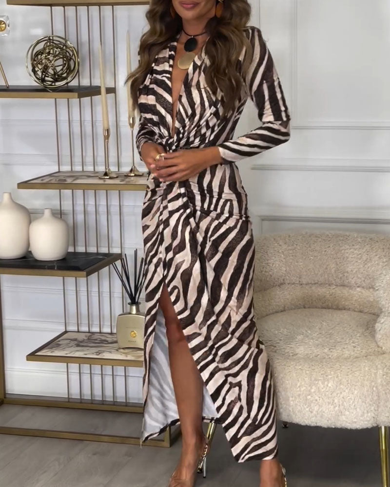 Simone™ Vestido zebra de manga comprida para mulher