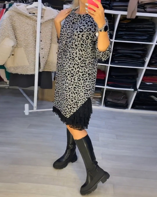 Feline™ Vestido adelgaçante de manga comprida em leopardo