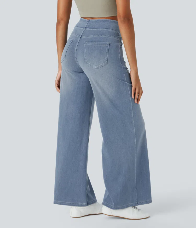 Ella™ Jeans stretch de cintura alta e perna larga