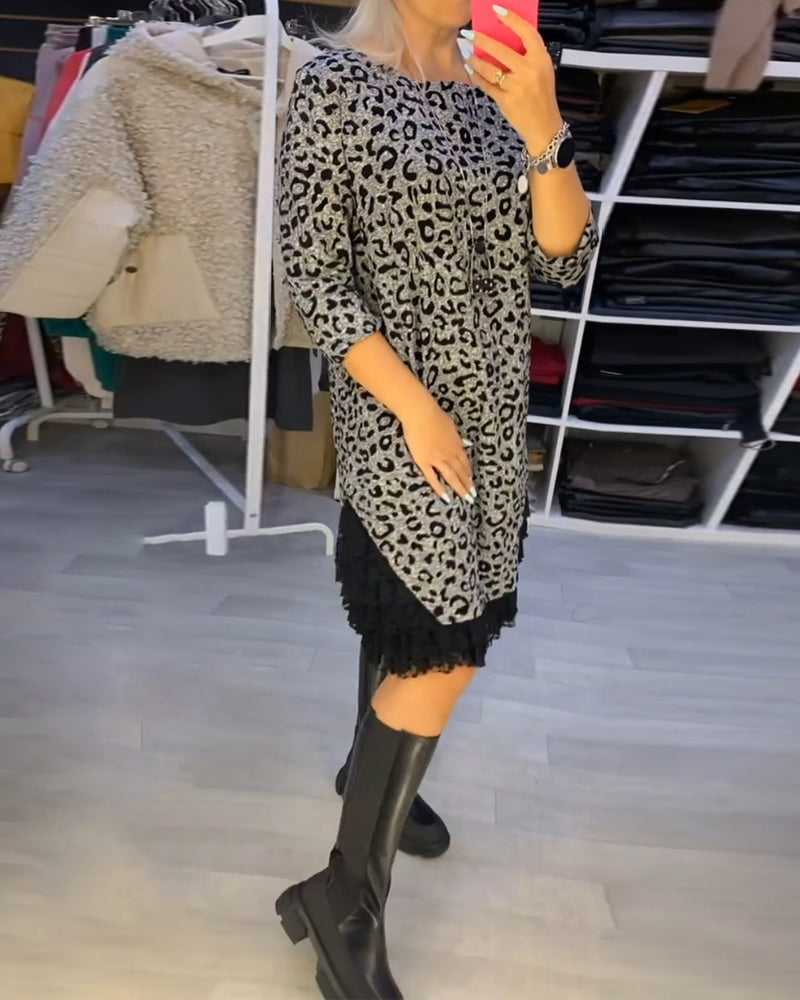 Feline™ Vestido adelgaçante de manga comprida em leopardo