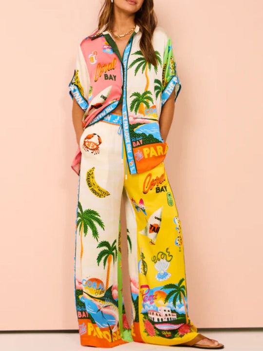 Sunny Beach™ Conjunto de Dois Peças Estampado Estilo Verão - Edição Limitada