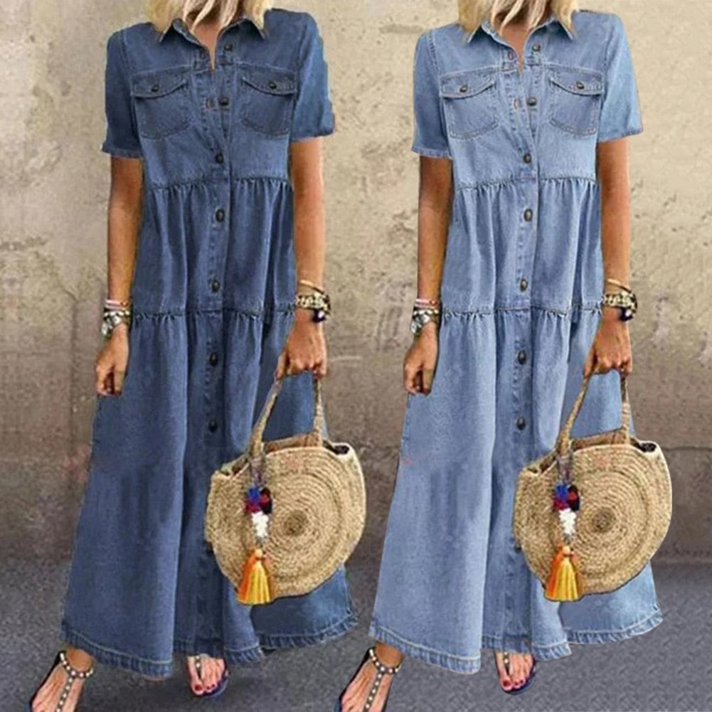 Suzannah™ Vestido jeans clássico emagrecedor