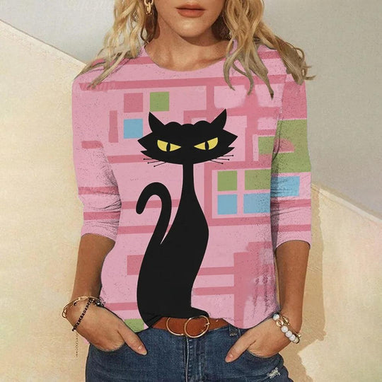 Stina™ T-Shirt com estampado de gato