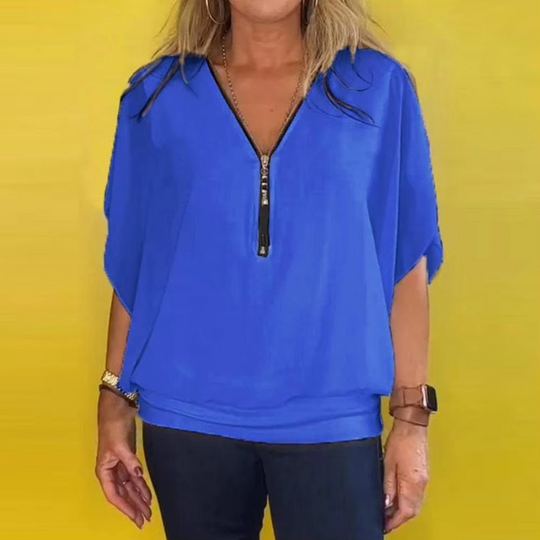 Luana™ Top casual feminino com fecho de correr e gola redonda