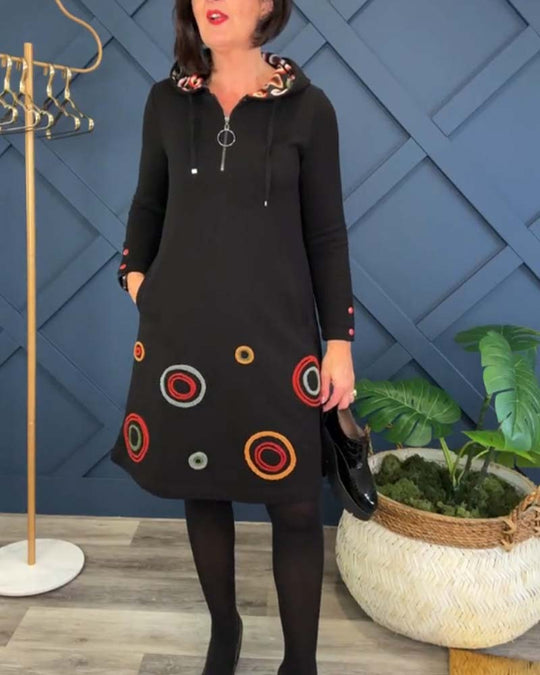 Cora™ Vestido descontraído com capuz e estampado circular