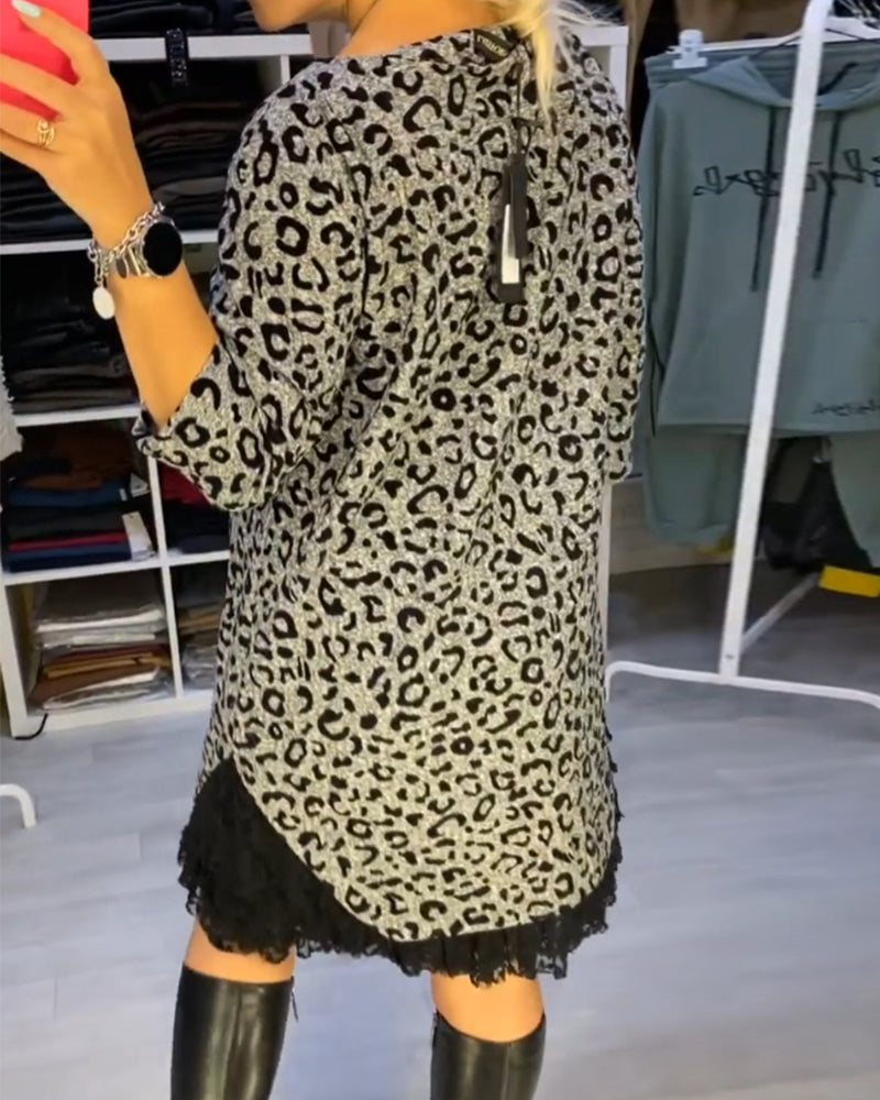 Feline™ Vestido adelgaçante de manga comprida em leopardo