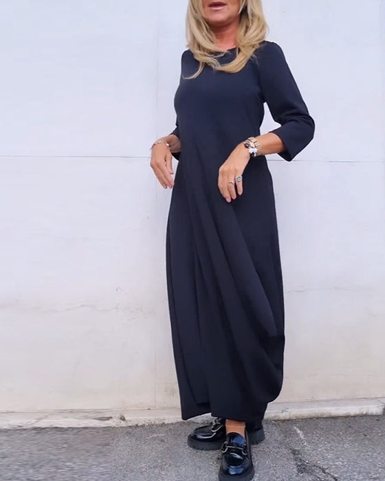 Vestido simples com bolso em cor sólida