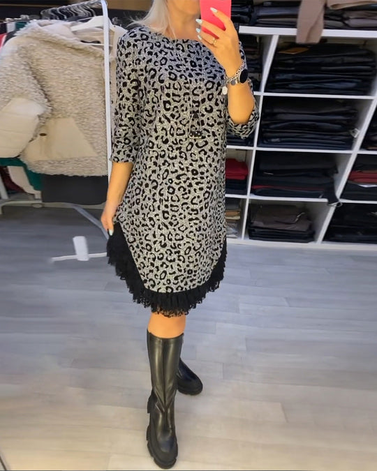 Feline™ Vestido adelgaçante de manga comprida em leopardo