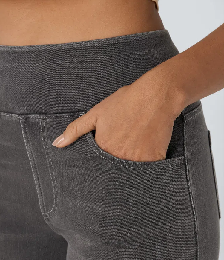 Ella™ Jeans stretch de cintura alta e perna larga