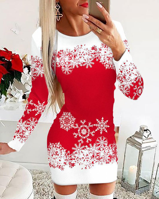 Noelia™ Vestido de Natal estampado de manga comprida outono e inverno