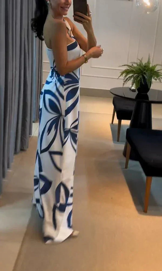 Vestido longo casual com uma alça de ombro