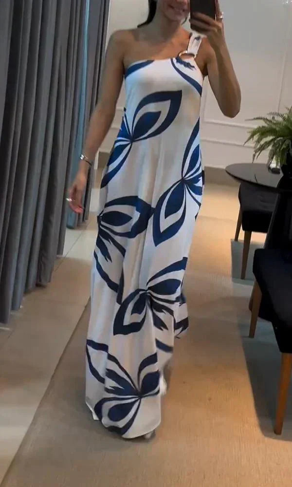 Vestido longo casual com uma alça de ombro