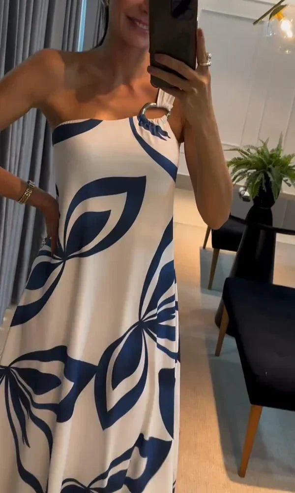 Vestido longo casual com uma alça de ombro