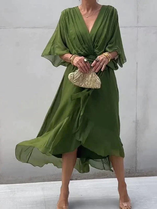 Vestido de chiffon com decote em V