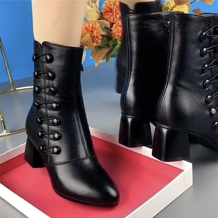 Tila™ Botas de couro antiderrapantes para mulher com fivela lateral e botins